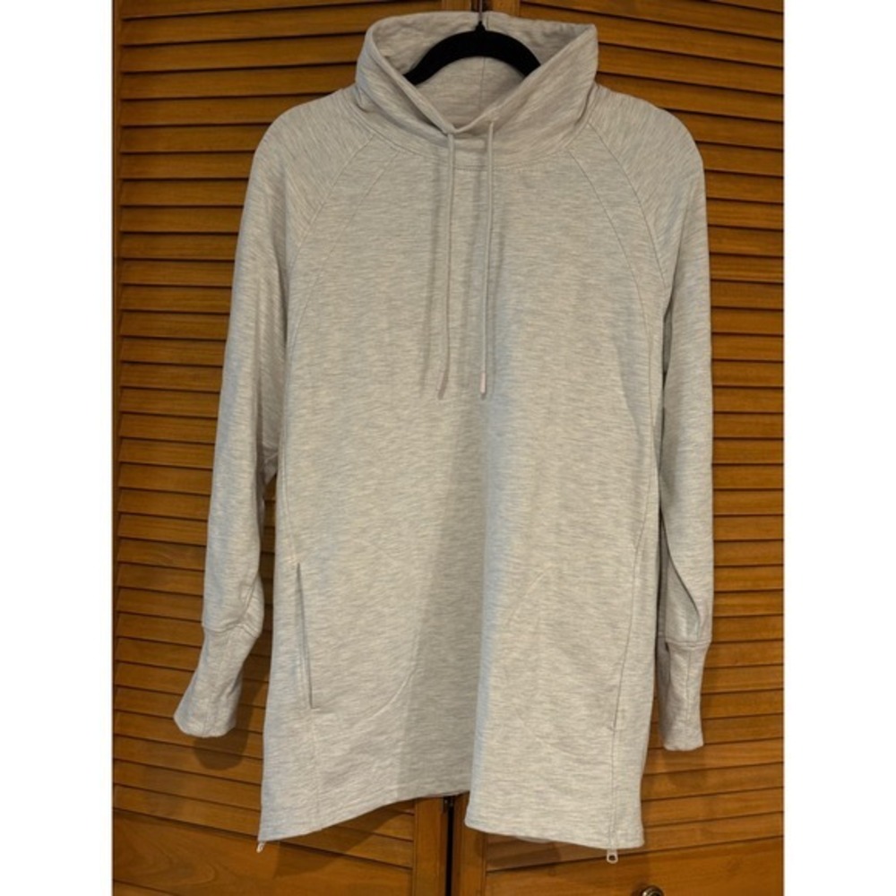 MTA Sport Womens 1X Tunic Sweatshirt Heather Gray Funnel Neck Side Zip Pockets